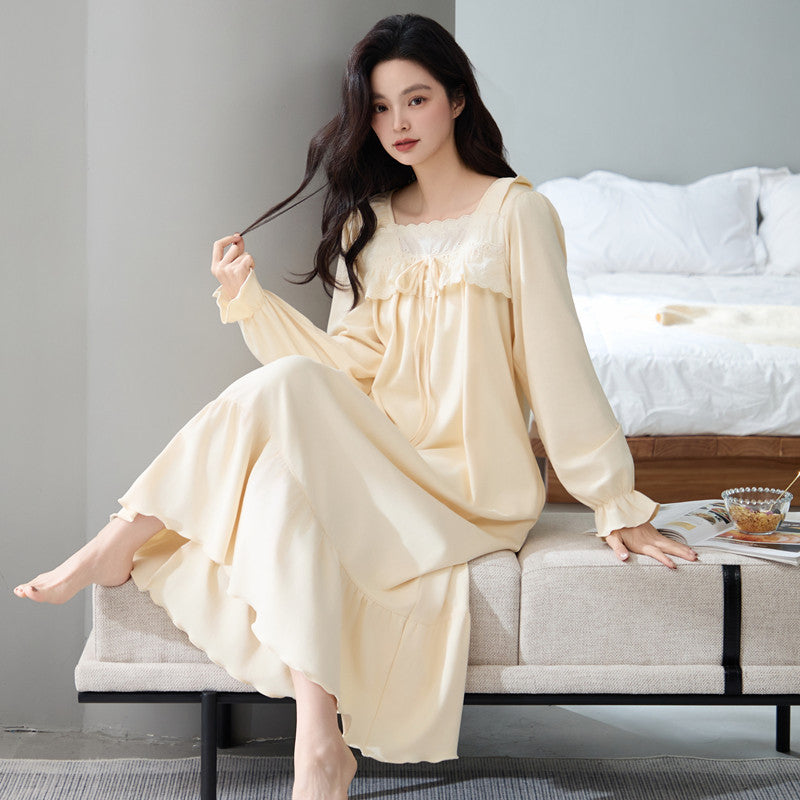 Nightgown for Women, Spring and Autumn, Pure Cotton, 2025 New Style, Long-Sleeved, Long Dress, Ladylike Style, Plus Size, Loose Fit, Maternity Loungewear