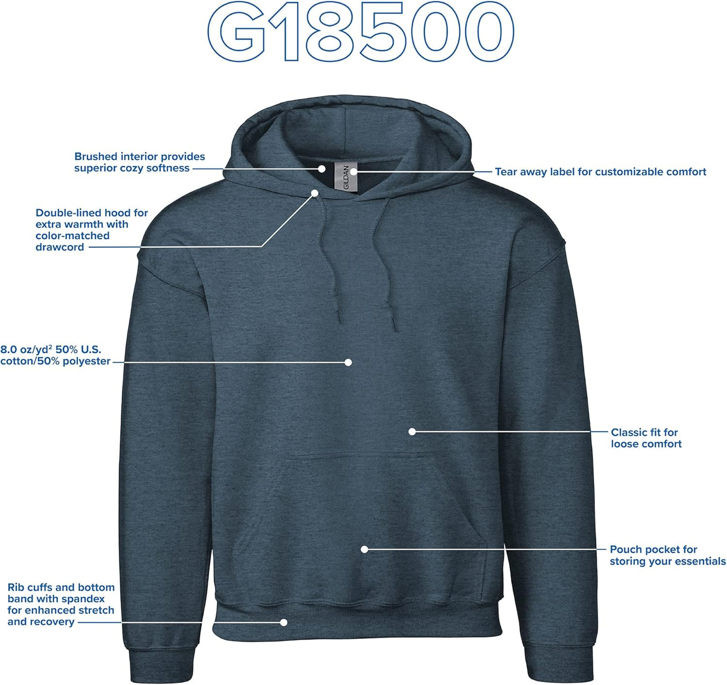 Ultimate Comfort and Style: Adult Fleece Hoodie Sweatshirt - G18500 in Dark Heather
