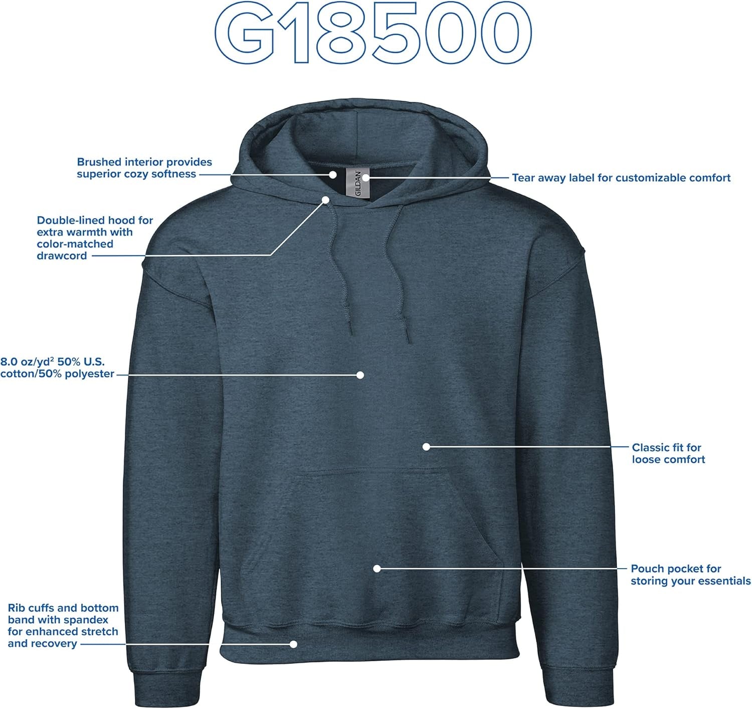 Ultimate Comfort and Style: Adult Fleece Hoodie Sweatshirt - G18500 in Dark Heather