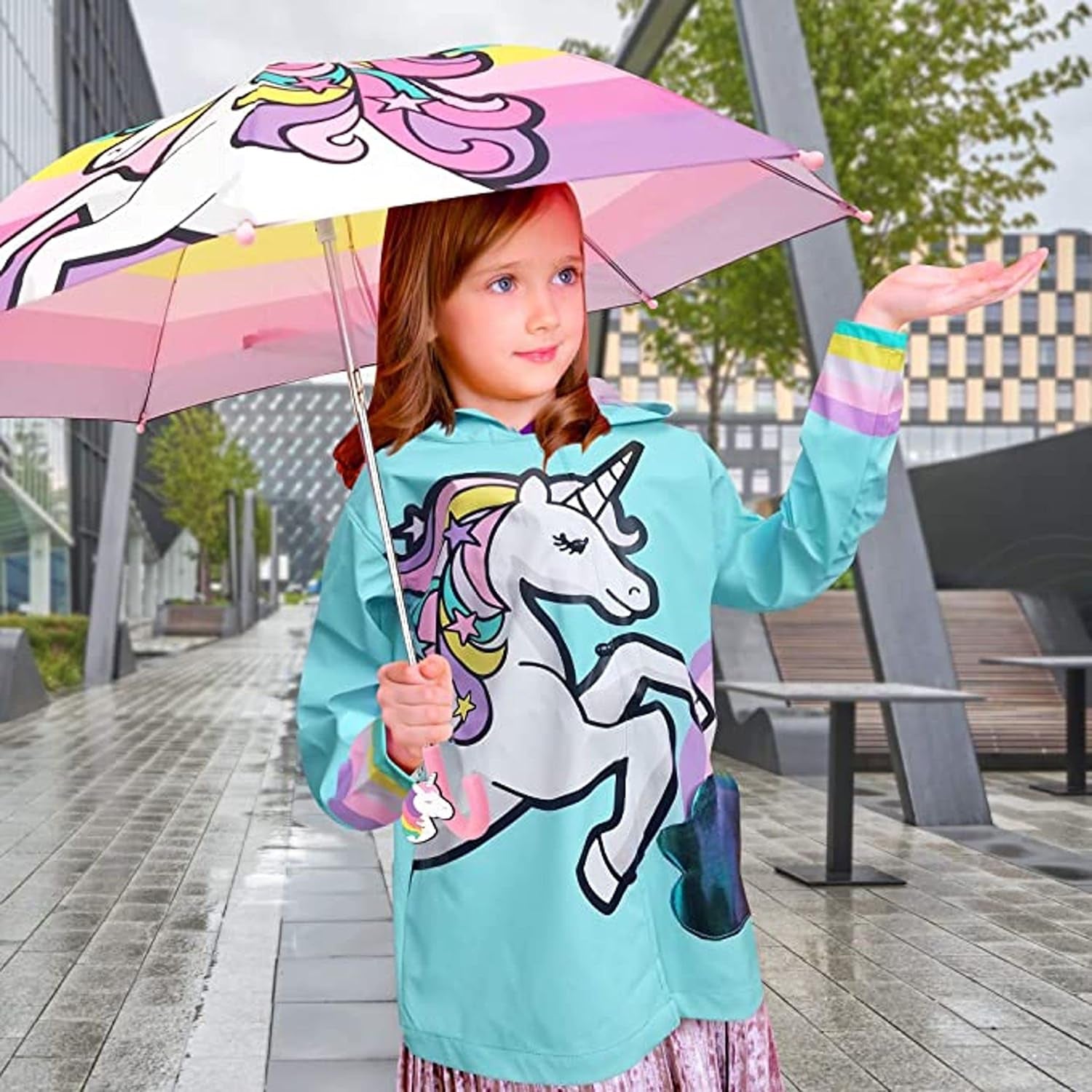 Kids Unicorn Raincoat and Umbrella Set - Fun and Functional Rain Gear for Girls and Boys Ages 3-5