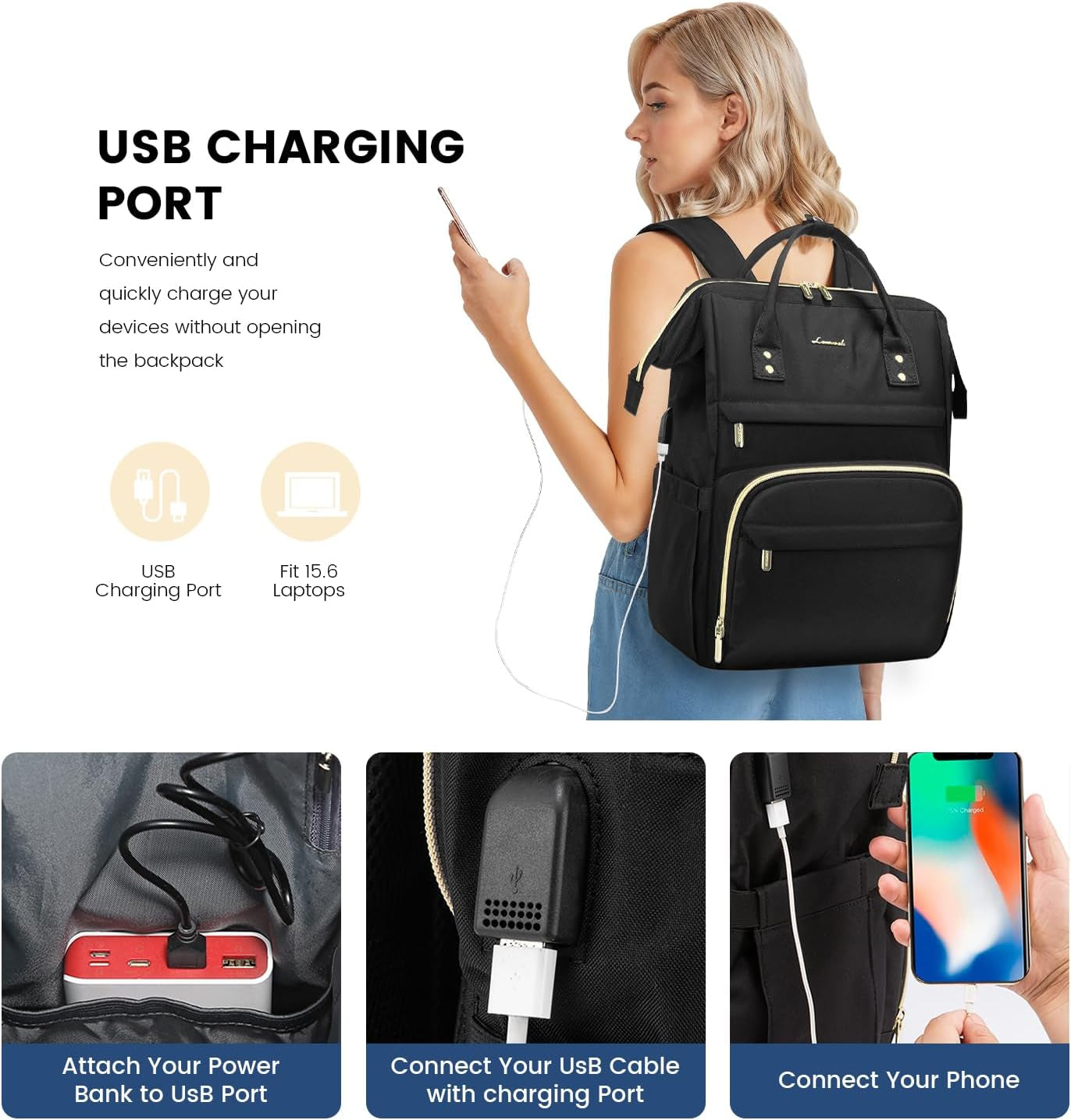 Stylish and Functional Laptop Backpack for Women - 15.6 Inch Waterproof Anti-Theft Travel Bag with USB Charging Port, Perfect for Teachers and Nurses