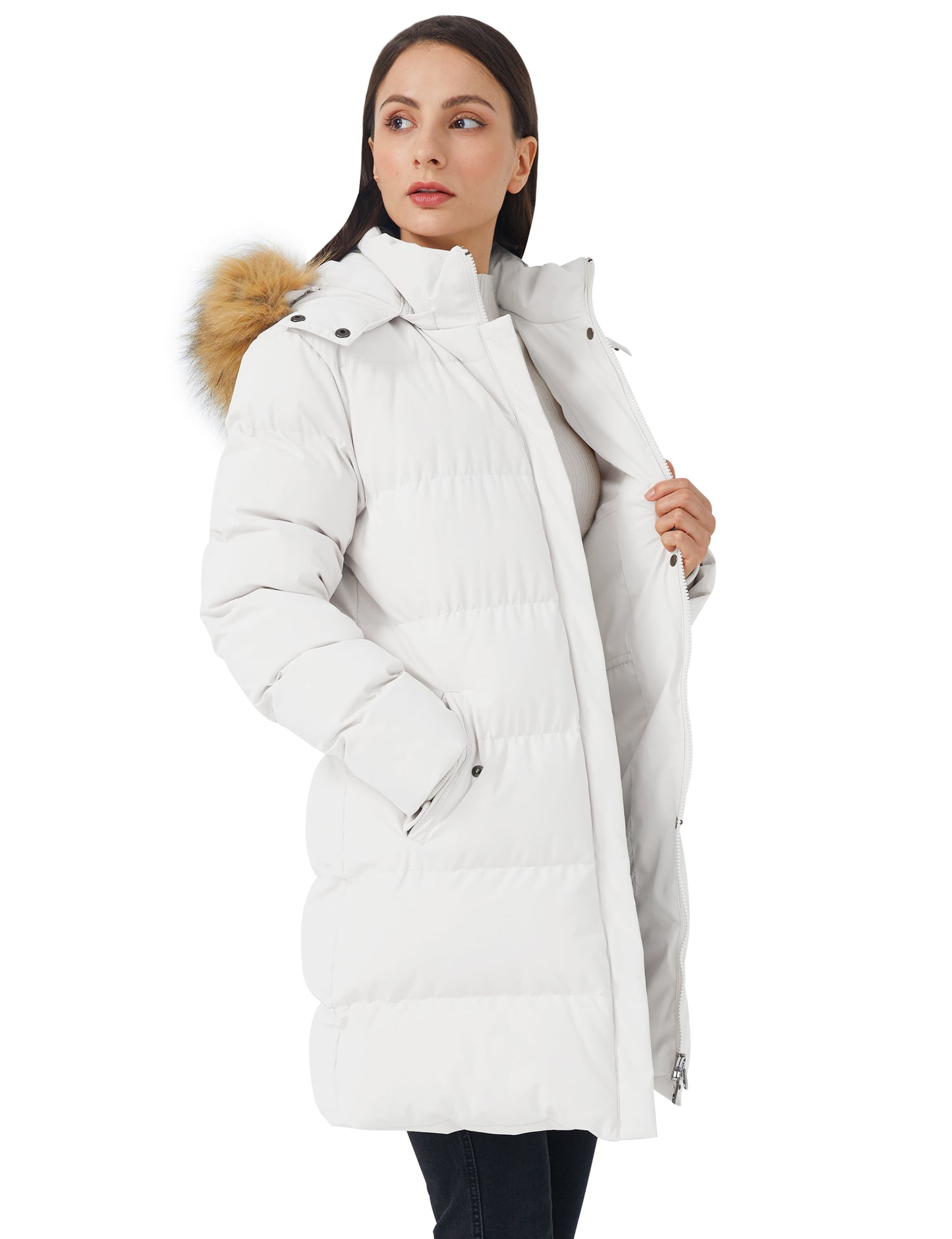 Stay Stylish and Warm: Women's Hooded Waterproof Puffer Jacket in Elegant White - Size M