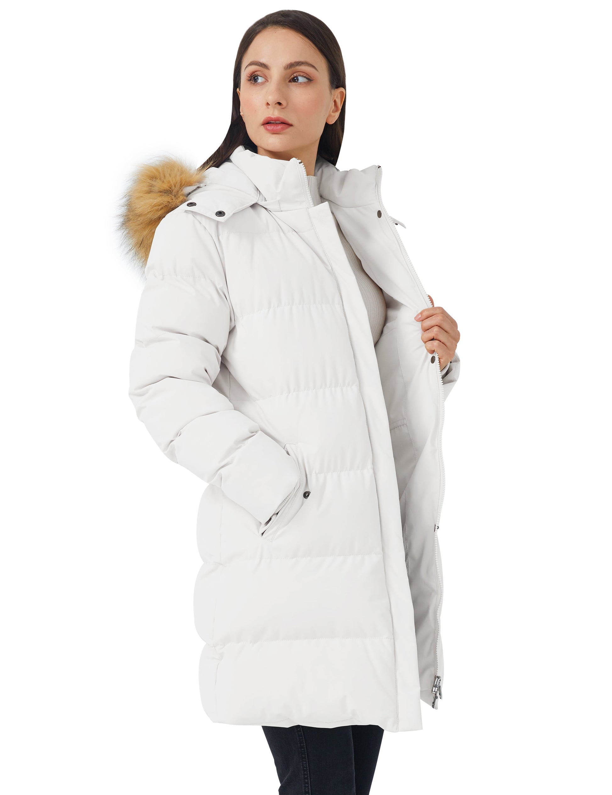 Stay Stylish and Warm: Women's Hooded Waterproof Puffer Jacket in Elegant White - Size M