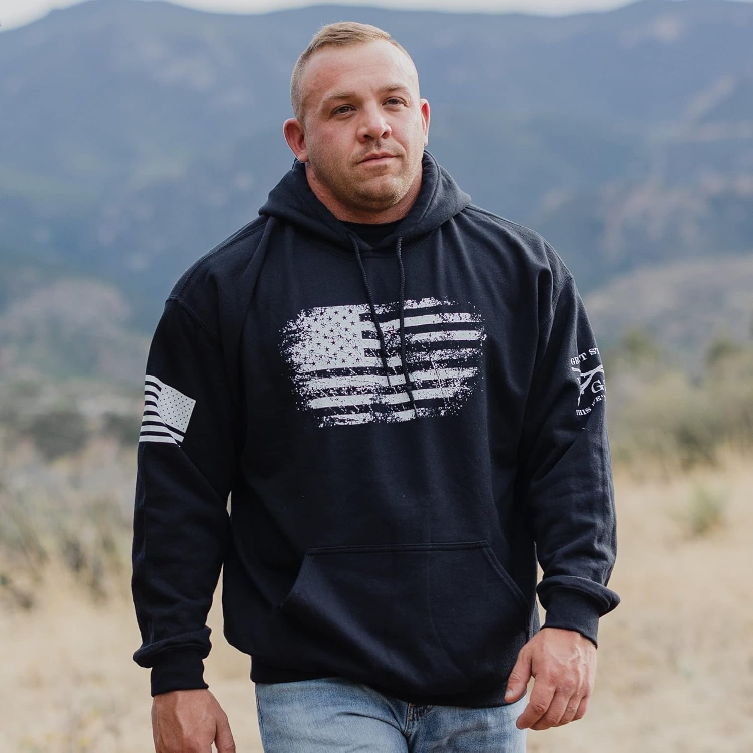 Vintage American Patriot Hoodie - Unisex XX-Large in Classic Black