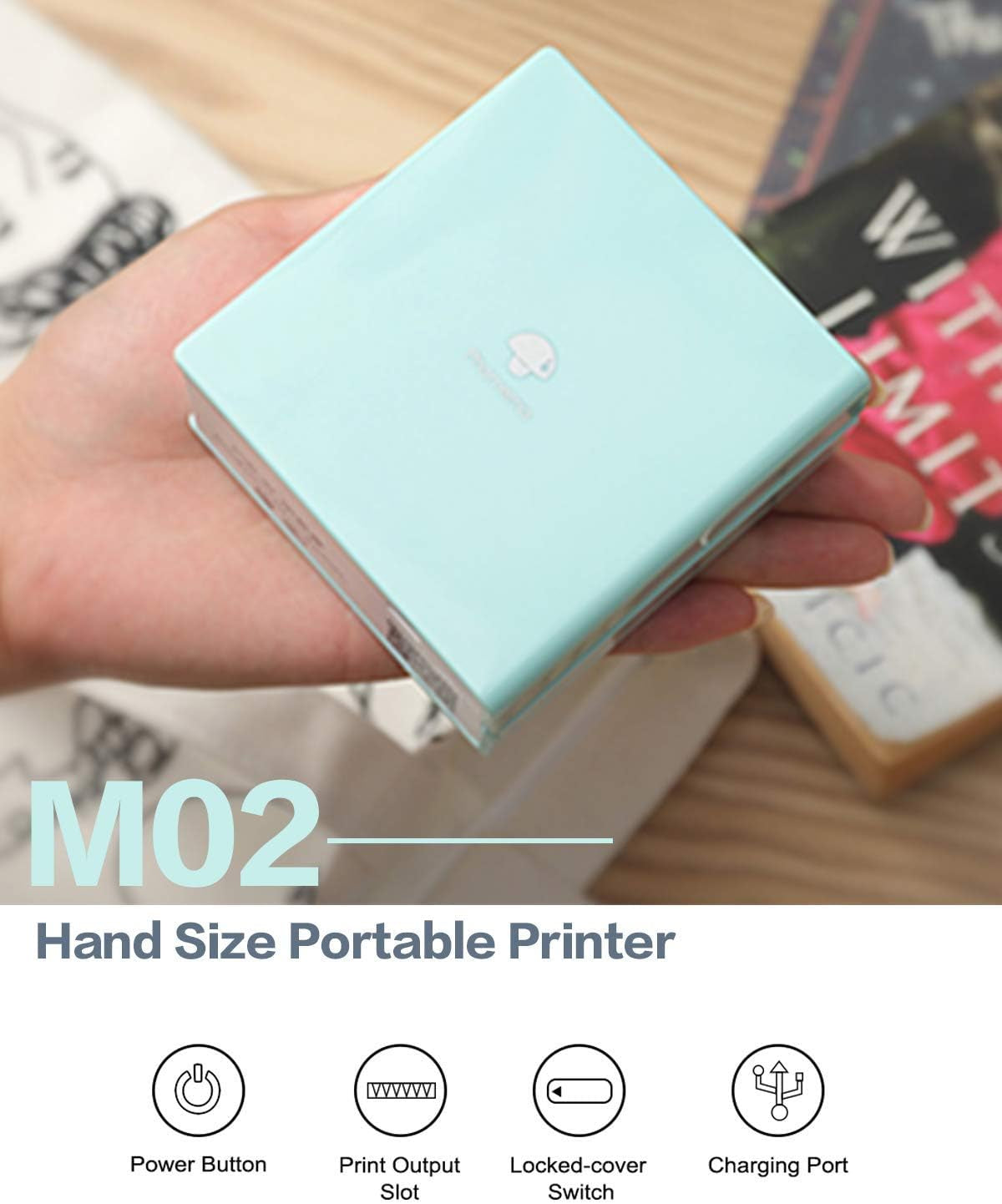 M02 Mini Pocket Sticker Printer - Bluetooth Thermal Printer for Creative Kids and Adults, Includes 3 Rolls of Paper - Perfect for Journals, Notes, and Gifts in Green