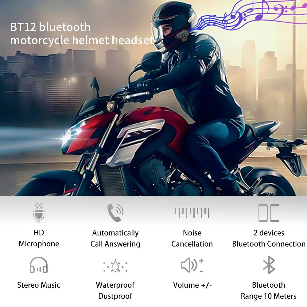 Revolutionary Motorcycle Bluetooth Helmet Headset - Wireless Hands-Free Calling, Waterproof Music Player & Advanced Anti-Interference Technology
