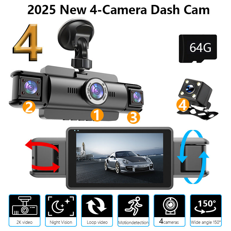 WiFi Dash Cam with Four Cameras 2K Recording