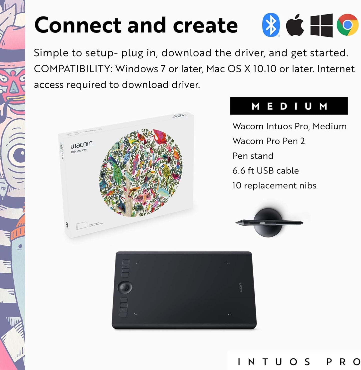 Unleash Your Creativity with the Intuos Pro Medium Bluetooth Graphics Tablet - Featuring 8 Customizable Express Keys and 8192 Levels of Pressure Sensitivity, Compatible with Mac and Windows