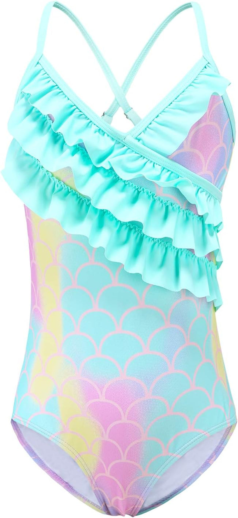 Enchanting Girls Mermaid Swimsuits - One Piece Bathing Suit with Hawaiian Ruffles for Kids Aged 3-16 Years