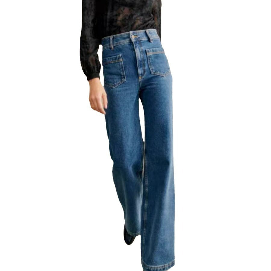 Casual Cotton Wide-Leg Jeans