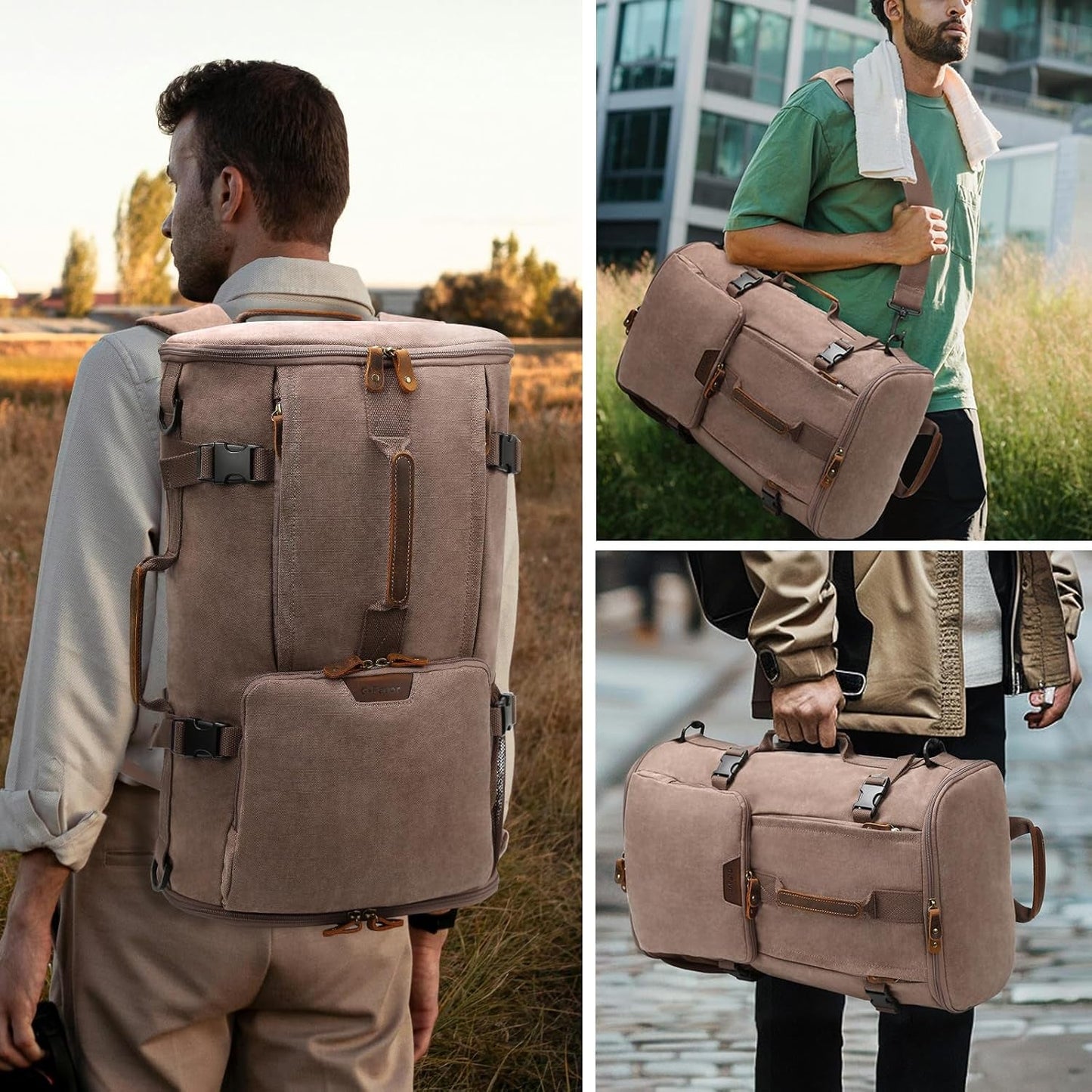 40L Travel Backpack, Vintage Canvas Rucksack Convertible Duffel Bag Carry on Backpack Fit for 17.3 Inch Laptop Bag - Journey Must Haves