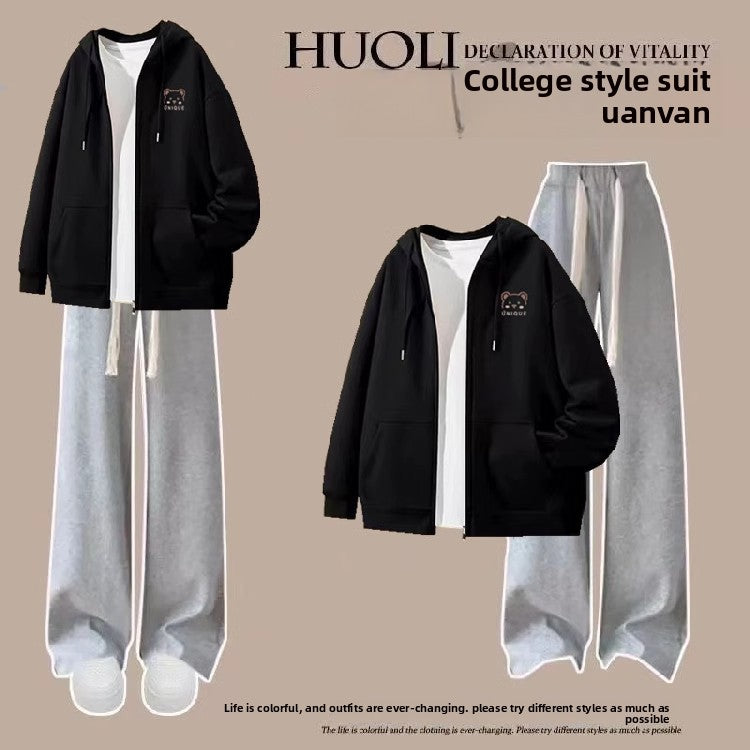 Girls' Hooded Cardigan and Pants Two-Piece Set