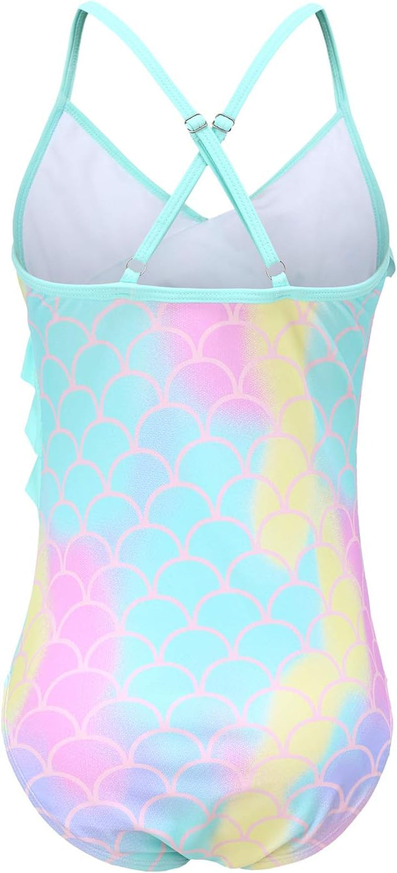 Enchanting Girls Mermaid Swimsuits - One Piece Bathing Suit with Hawaiian Ruffles for Kids Aged 3-16 Years