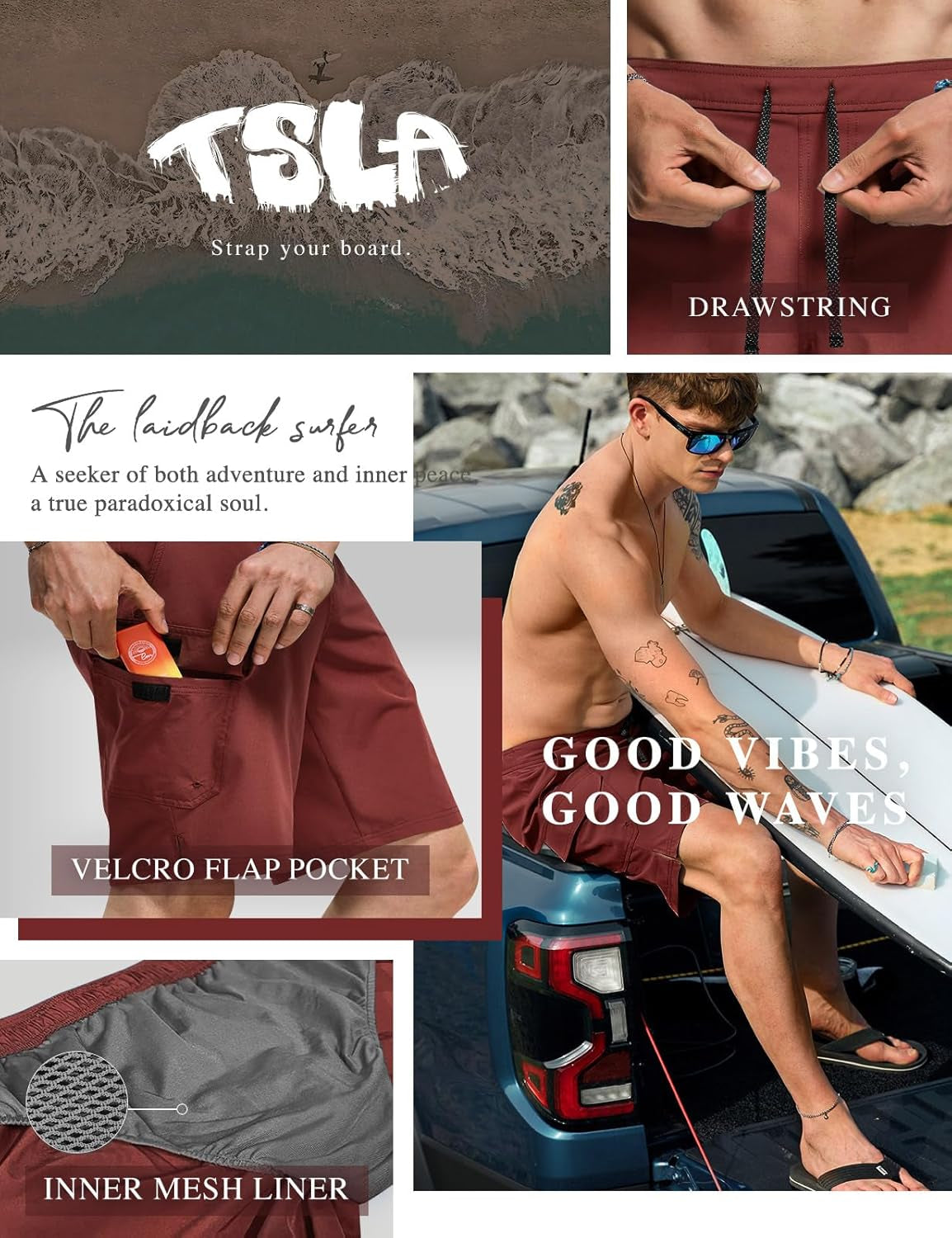 Men's Quick-Dry Swim Trunks - Lightweight Beach Board Shorts with Pockets for Ultimate Comfort