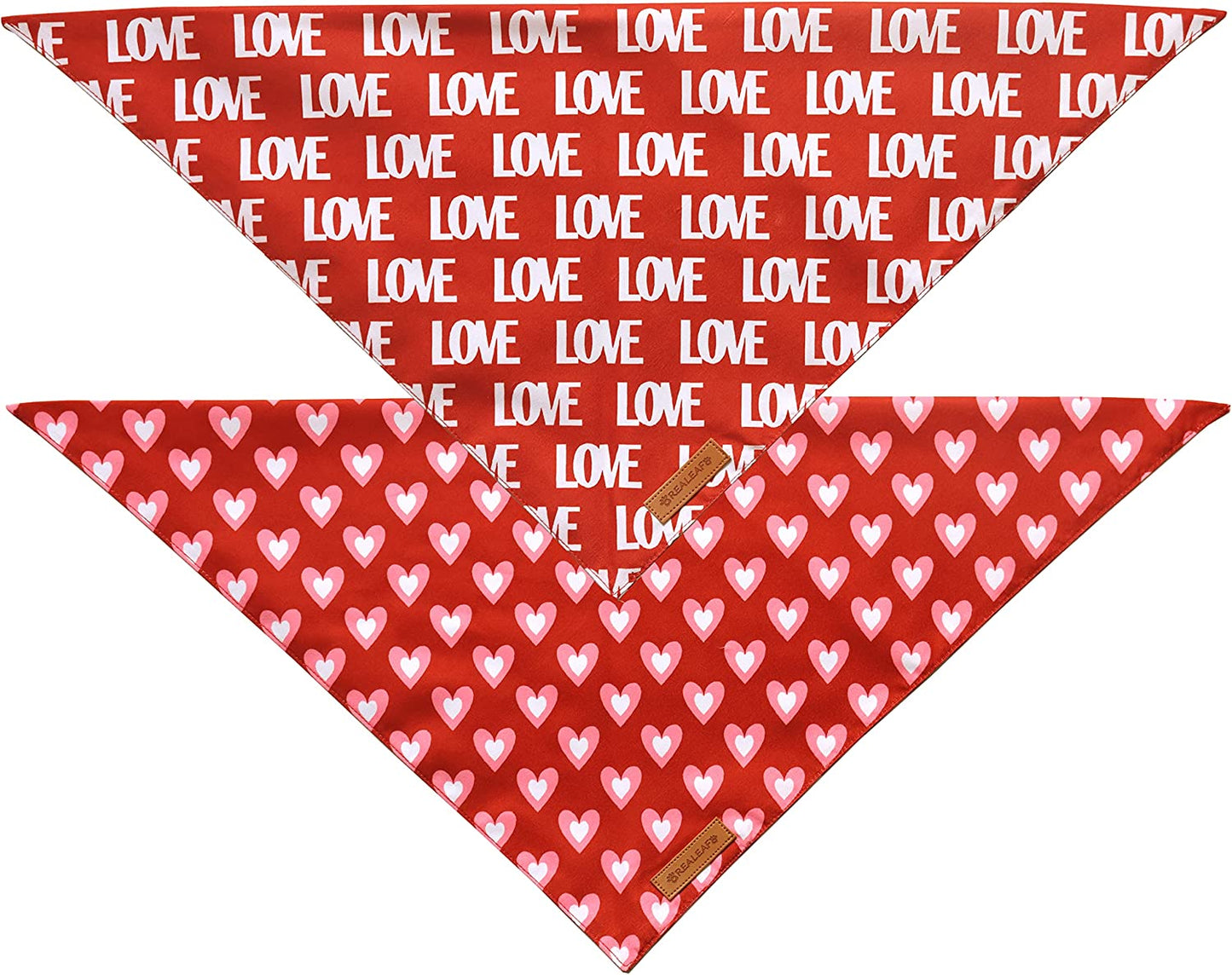 Adorable Love Dog Bandanas 2 Pack - Reversible Triangle Scarves for Valentine's Day & Mother's Day - Perfect for Medium to Large Dogs!