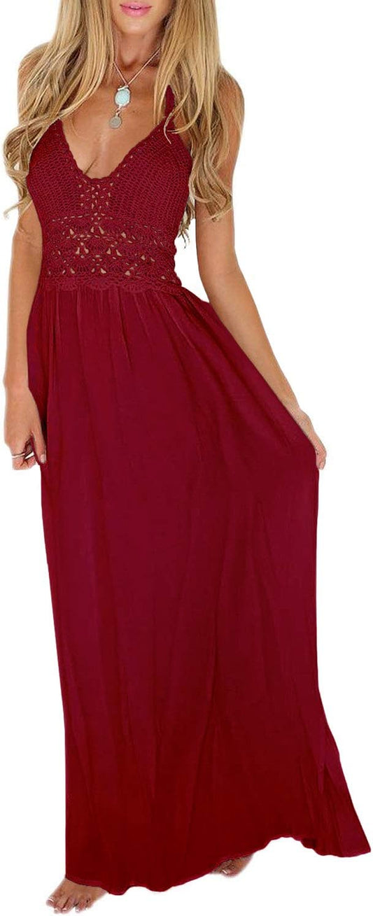 Embrace Effortless Elegance with the Women's Beach Crochet Backless Bohemian Halter Maxi Long Dress