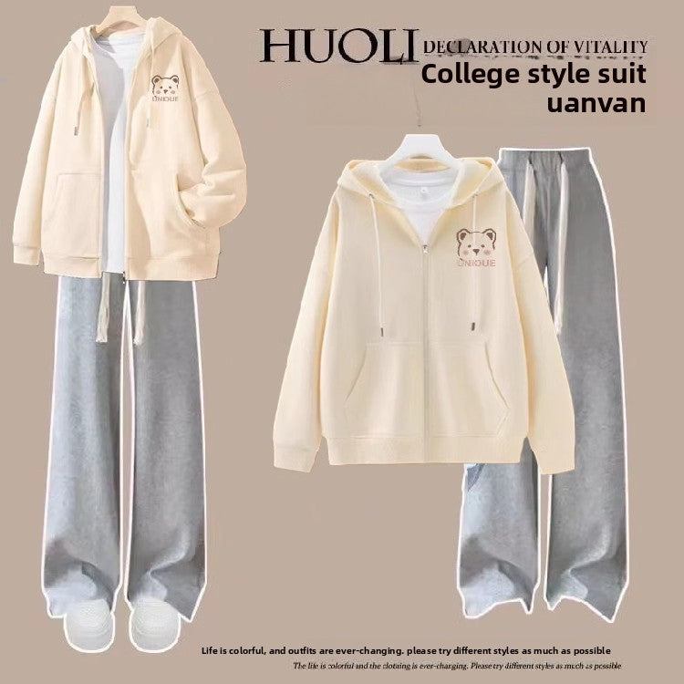 Girls' Hooded Cardigan and Pants Two-Piece Set