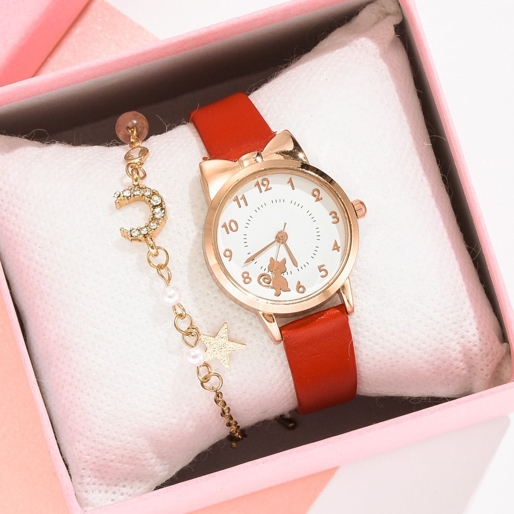 Kids Waterproof Quartz Watch with Bracelet, Cute Girl's Fashion Watch, Korean Style