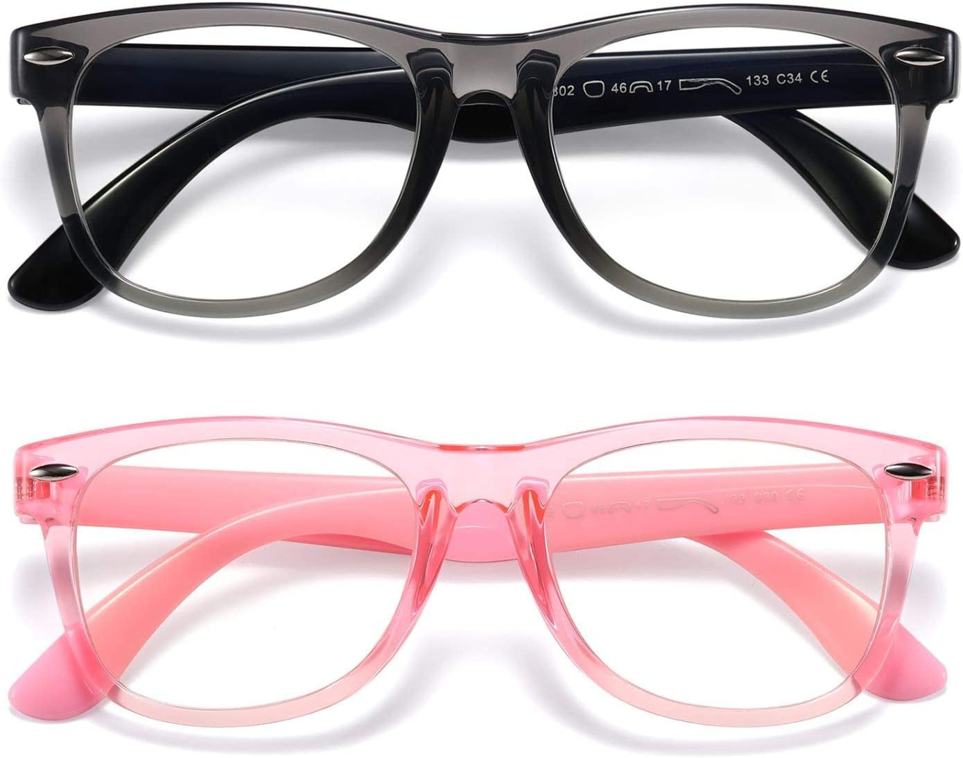 Protect Your Child's Eyes with Our Stylish 2-Pack of Blue Light Blocking Glasses for Kids Ages 3-9 - Anti Blue Light & Headache Relief in Transparent Black and Pink