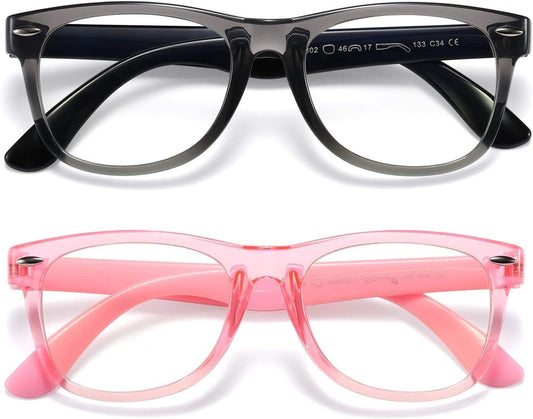 Protect Your Child's Eyes with Our Stylish 2-Pack of Blue Light Blocking Glasses for Kids Ages 3-9 - Anti Blue Light & Headache Relief in Transparent Black and Pink