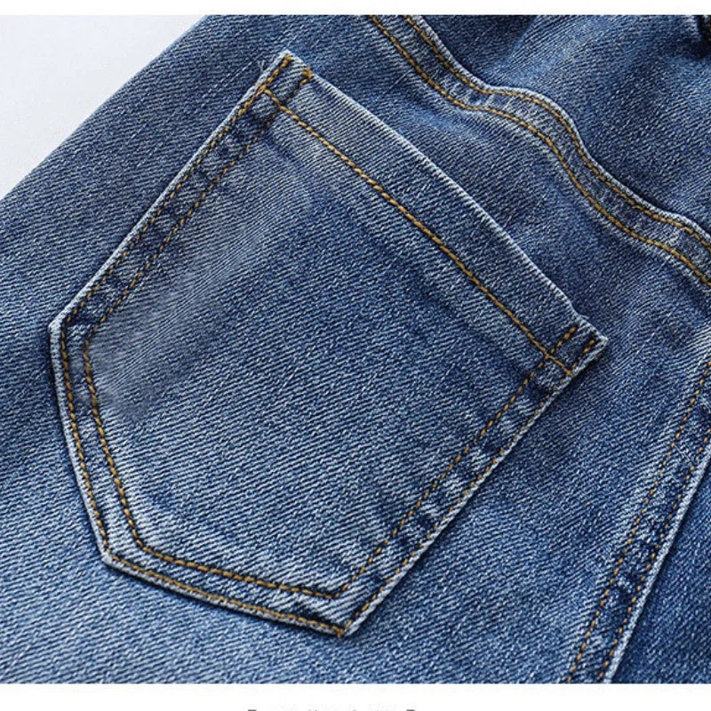 Chic Spring Denim Jeans for Girls Aged 3-9 - Stylish Wide Leg Trousers in Solid Color