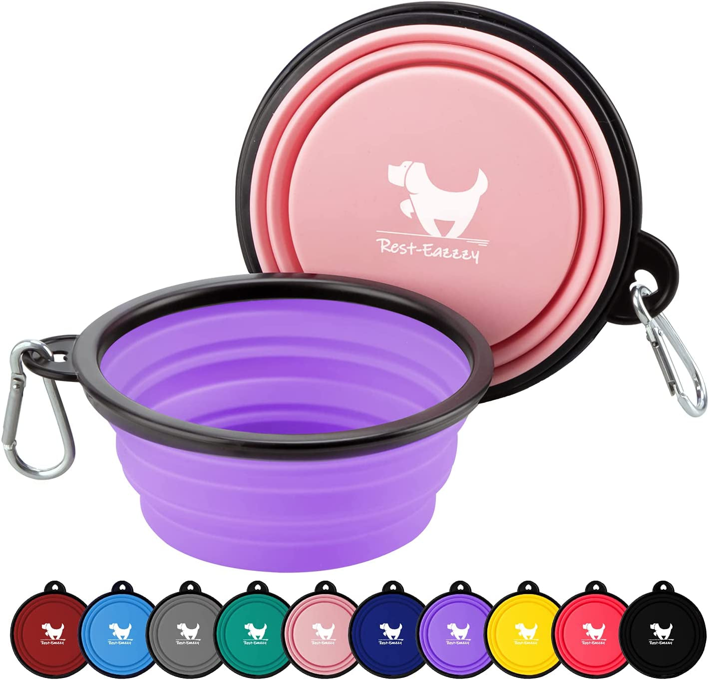 Travel-Friendly Collapsible Dog Bowls - 2-Pack Portable Silicone Water and Food Dishes for Dogs and Cats with Carabiners