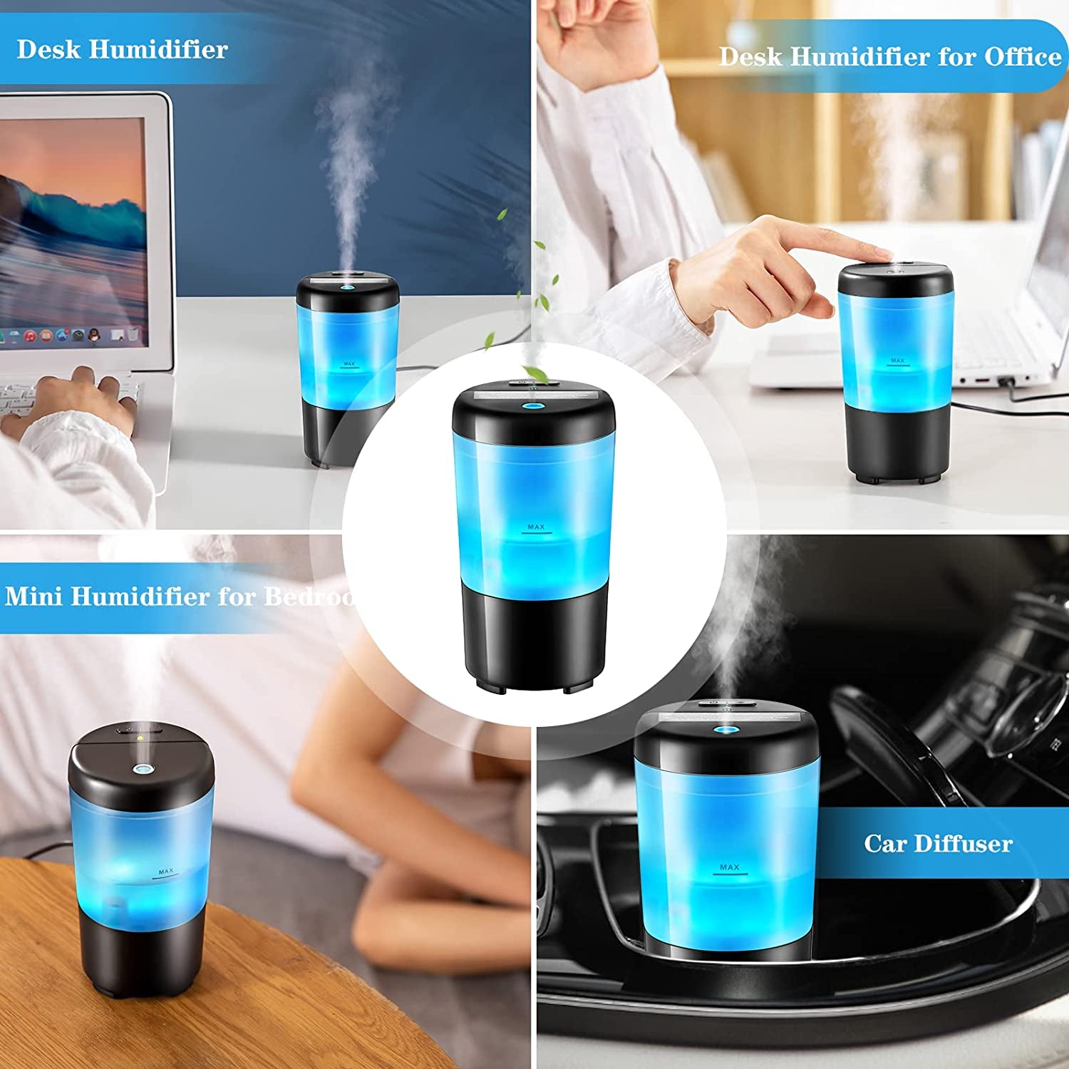Transform Your Space with the Car Diffuser Desk Humidifier - 7 Color Portable Essential Oil Diffuser for Travel and Office