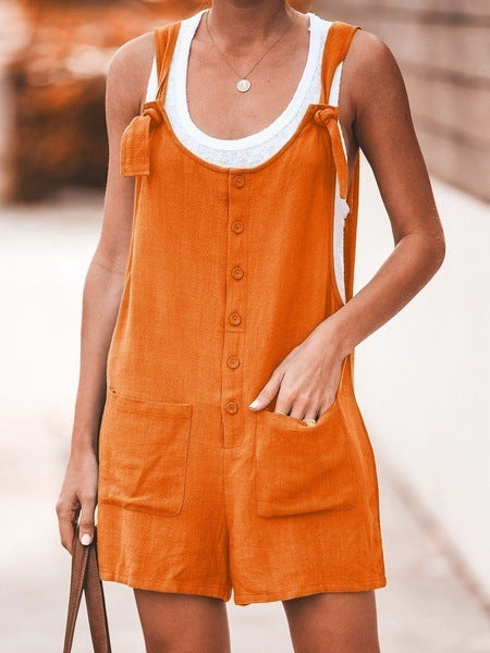 Adjustable Lace-Up Cotton Linen Overalls Pants