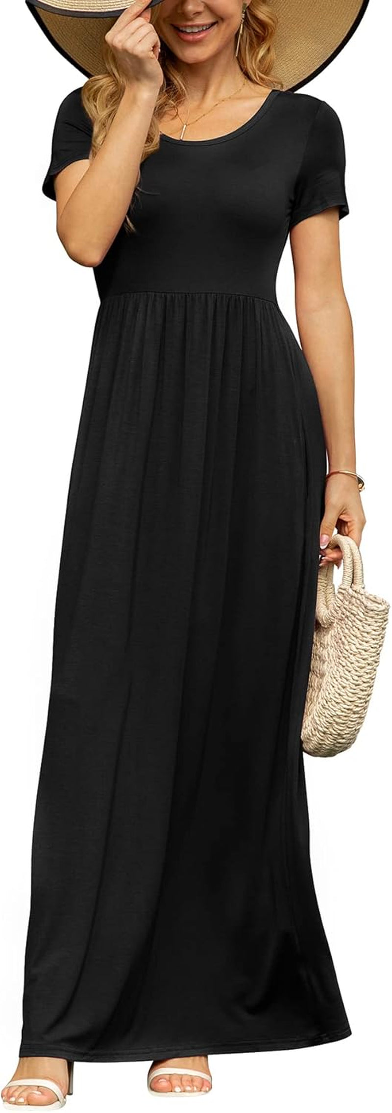 Elevate Your Summer Style with Our Women's 2025 Casual Maxi Dress – Short Sleeve, Empire Waist, and Convenient Pockets!