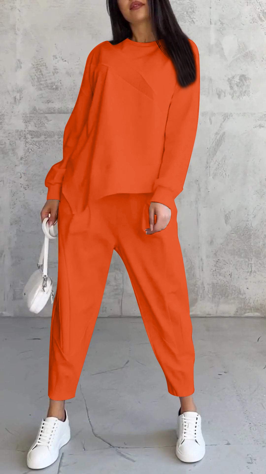 Womens Casual Round Neck Loose Long Sleeve Sweatshirt Suit