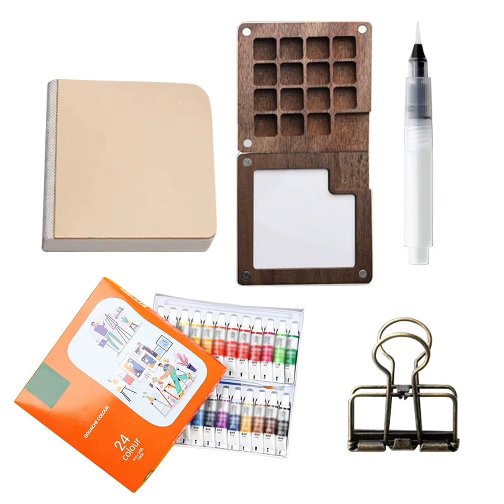 Compact Travel Watercolor Paint Palette Set - Perfect for Artists and Students on the Go