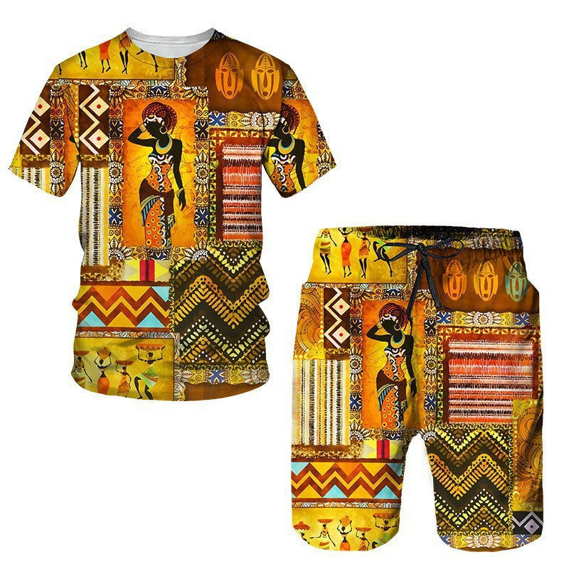 Men's African Print Short Sleeve T-Shirt and Shorts Set