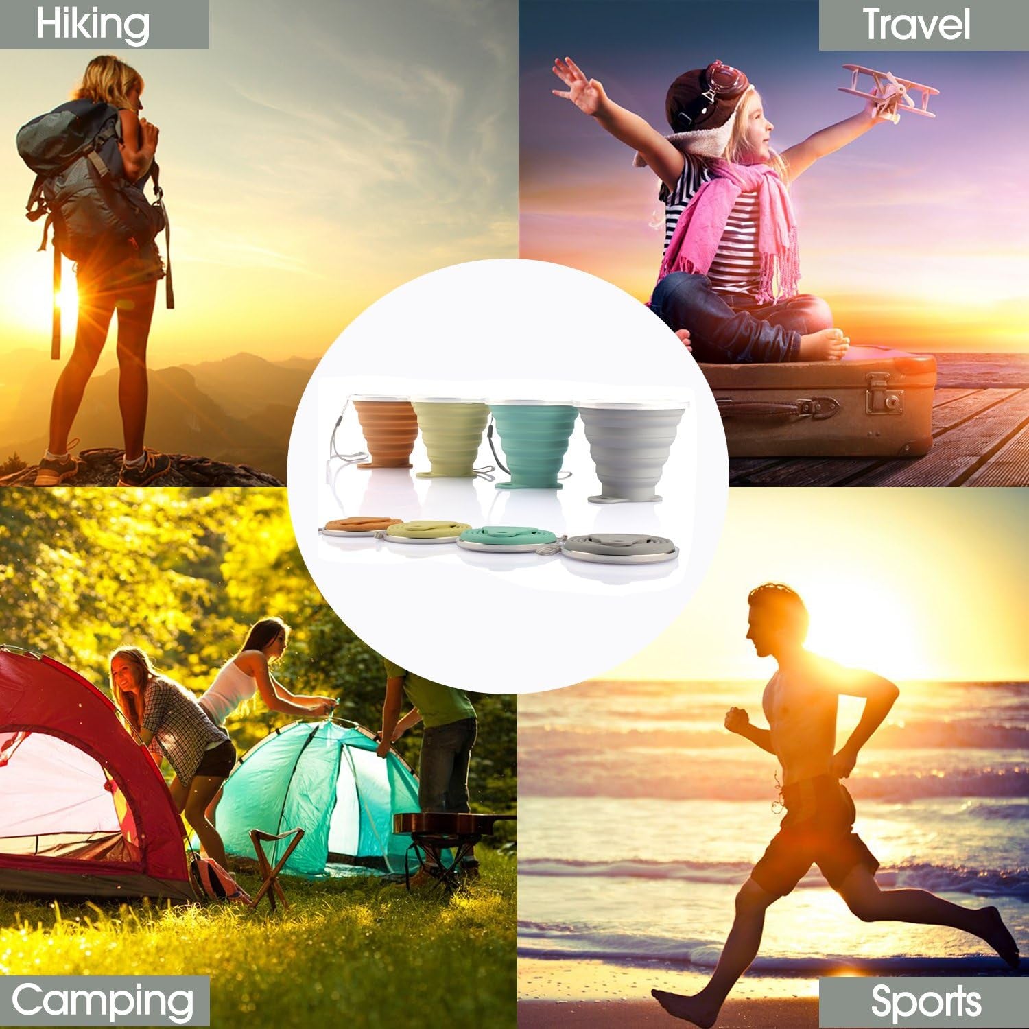 Versatile Silicone Collapsible Travel Cup - Expandable and Portable Drinking Cup Set with Lids for Outdoor Adventures