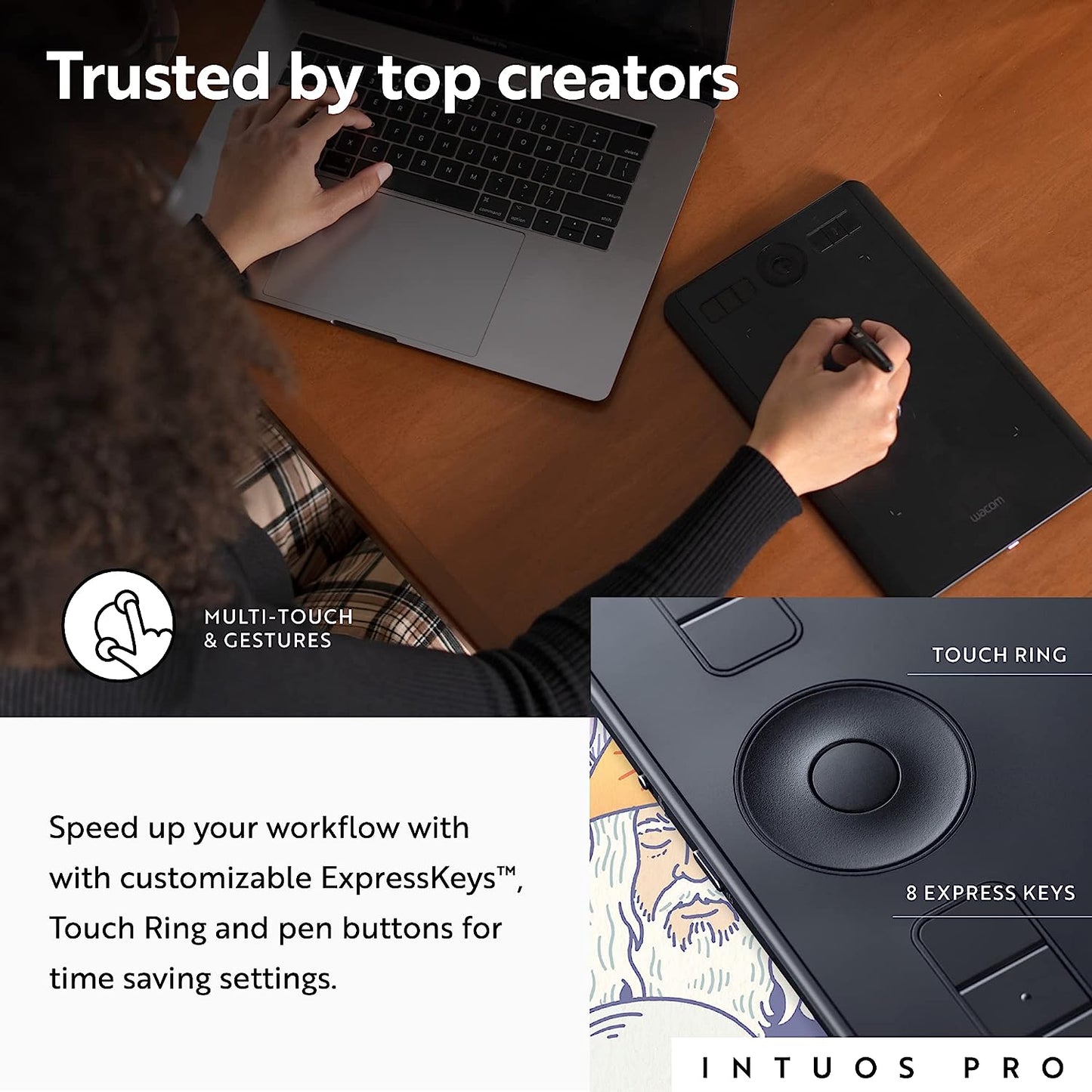 Unleash Your Creativity with the Intuos Pro Medium Bluetooth Graphics Tablet - Featuring 8 Customizable Express Keys and 8192 Levels of Pressure Sensitivity, Compatible with Mac and Windows