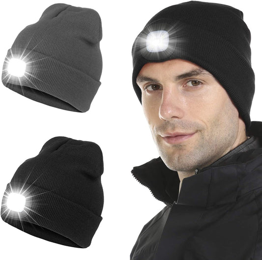 Illuminate Your Adventures: Unisex 2 Pack LED Beanie with Rechargeable Light - Perfect Winter Gift for Men and Women