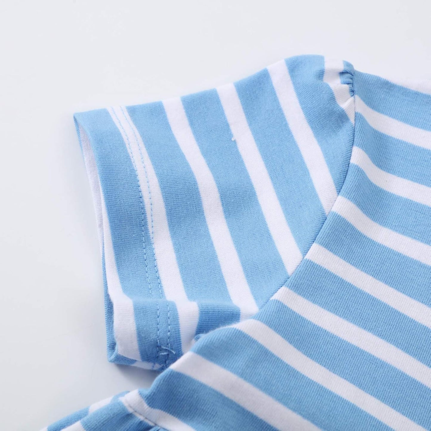 Charming Summer Dress for Little Girls - Blue Stripe with Adorable Bird Appliques, Perfect for Casual Outings!