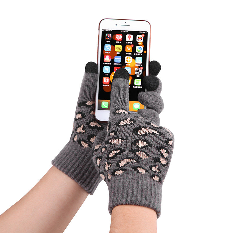 Print Knitted Hat Scarf Gloves Set