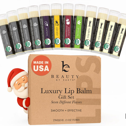 USDA Organic Lip Balm Gift Set - 12 Pack of Moisturizing Flavors for Hydrated, Beautiful Lips - Made in the USA with Natural Ingredients
