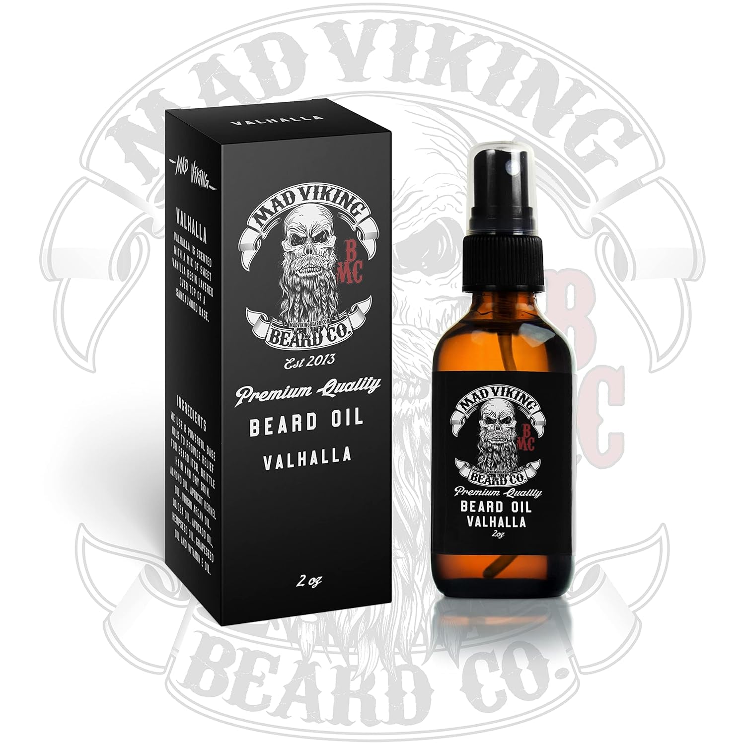 Transform Your Beard with Mad Viking Valhalla Beard Oil - Hydrate, Soften, and Naturally Grow Your Beard with a Luxurious Sandalwood & Vanilla Scent - Made in the USA - 2Oz
