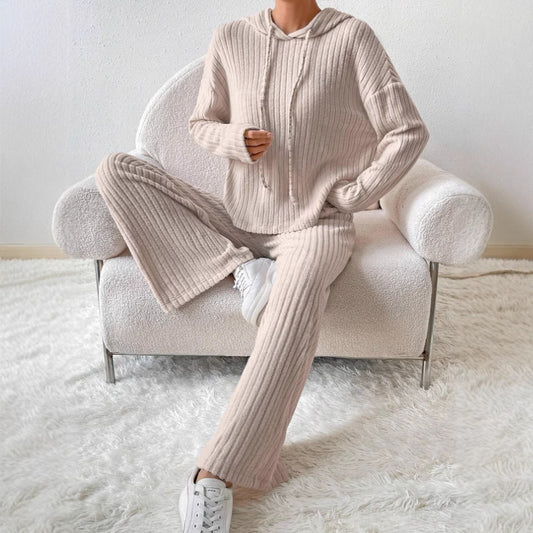 Womens Knitted Hooded Sweatshirt and Pants Set