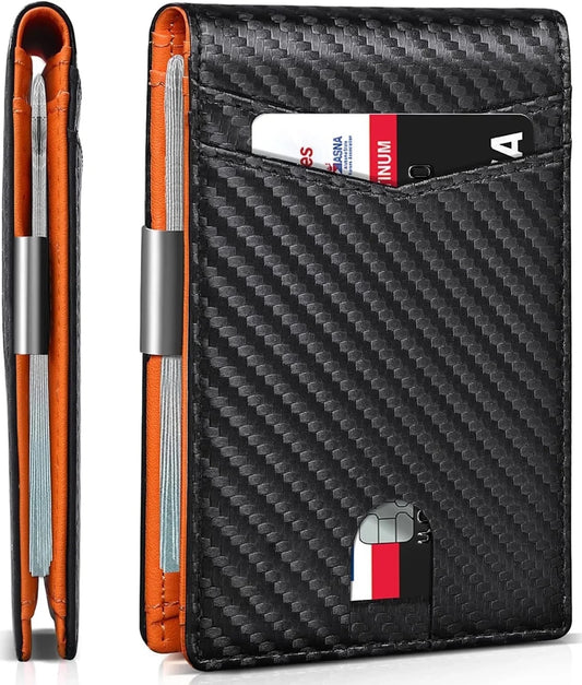 Sleek & Secure Men's Slim Wallet - Genuine Leather RFID Blocking Credit Card Holder with Money Clip - Perfect Gift for Any Occasion