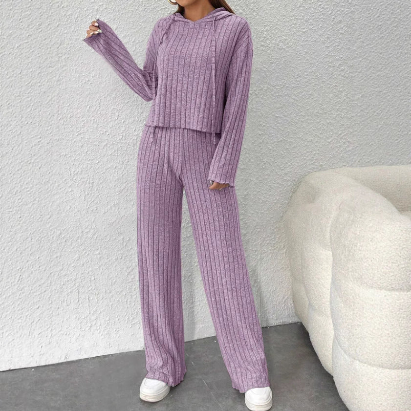 Womens Knitted Hooded Sweatshirt and Pants Set