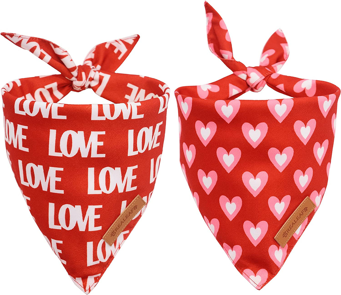 Adorable Love Dog Bandanas 2 Pack - Reversible Triangle Scarves for Valentine's Day & Mother's Day - Perfect for Medium to Large Dogs!