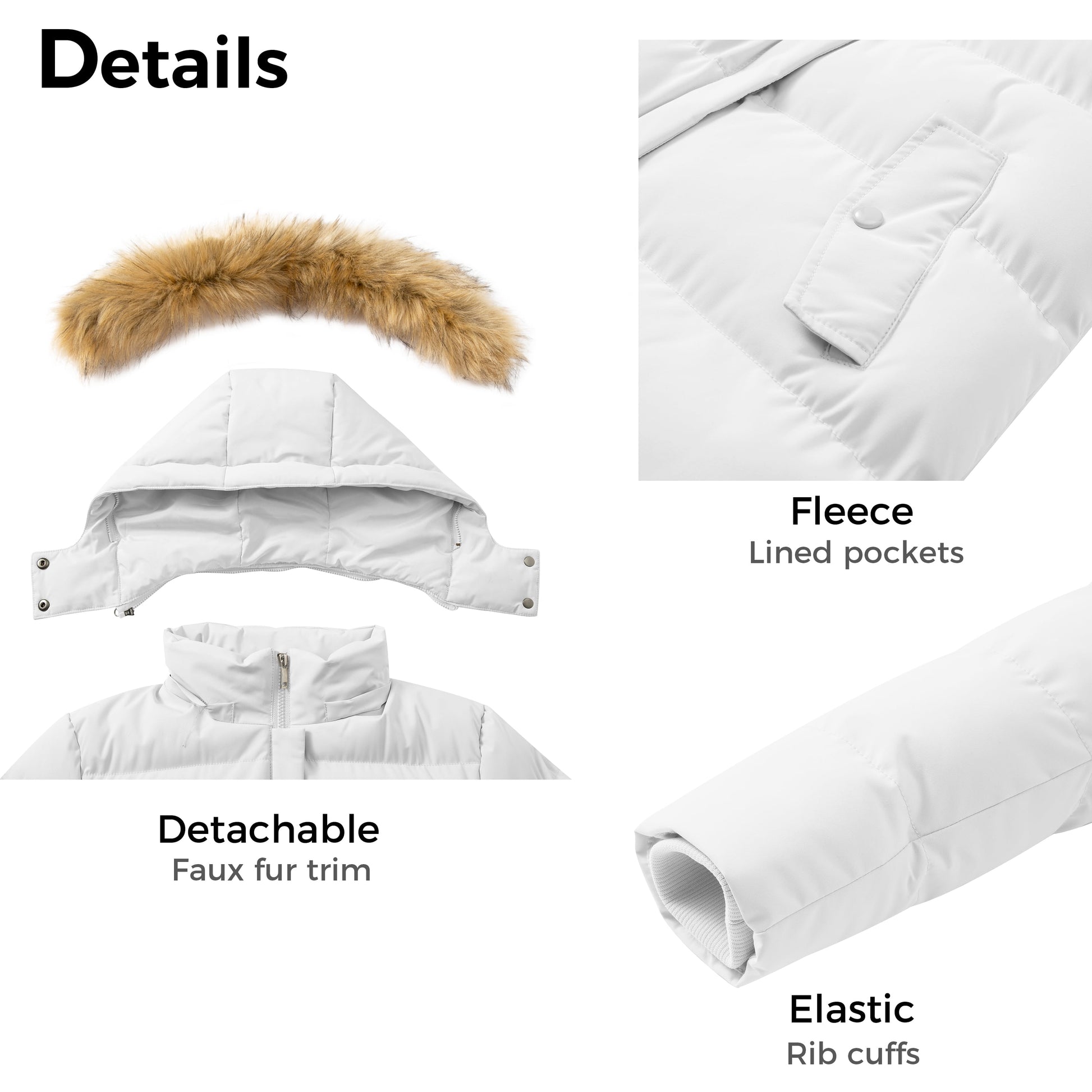 Stay Stylish and Warm: Women's Hooded Waterproof Puffer Jacket in Elegant White - Size M