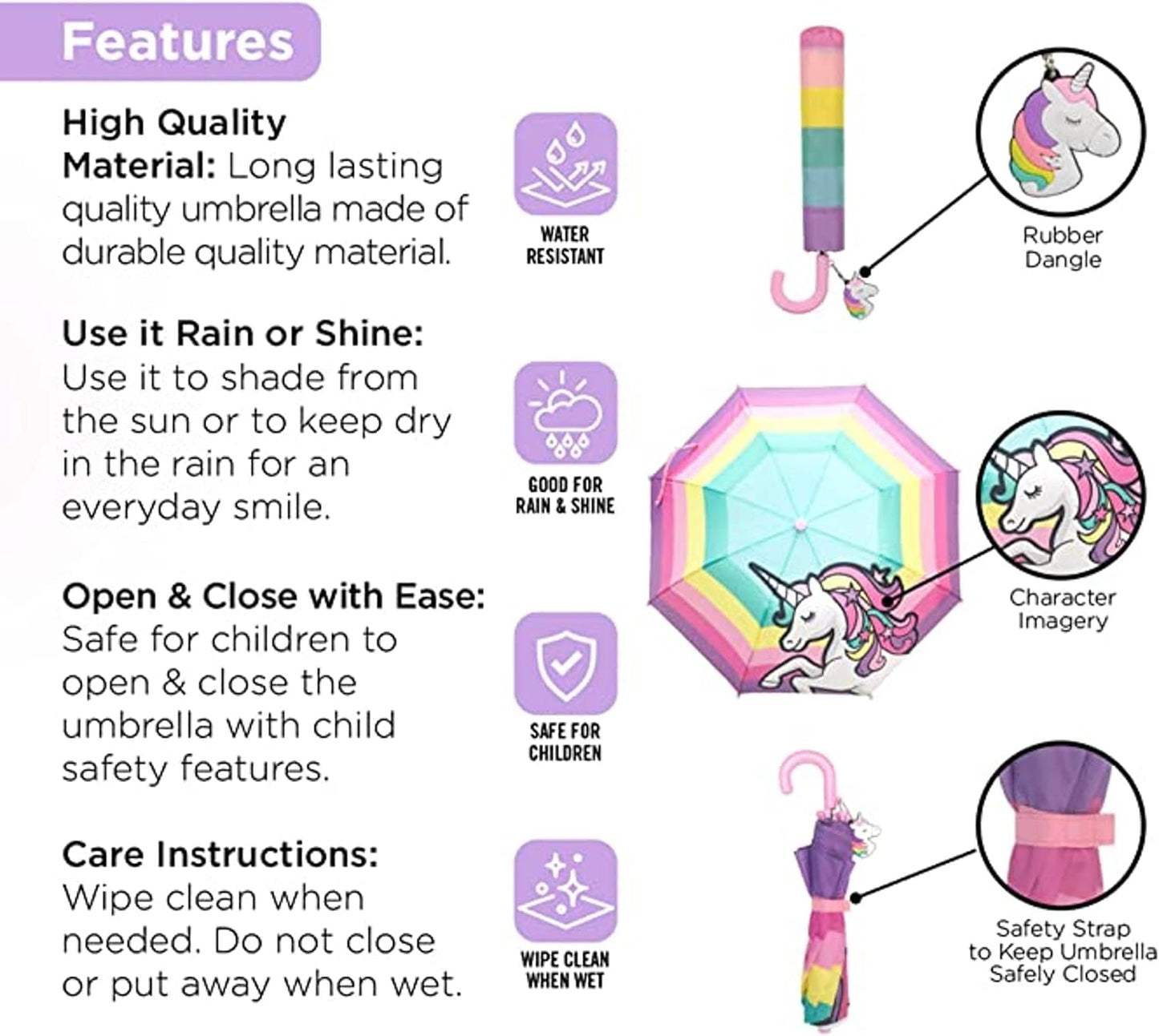 Kids Unicorn Raincoat and Umbrella Set - Fun and Functional Rain Gear for Girls and Boys Ages 3-5