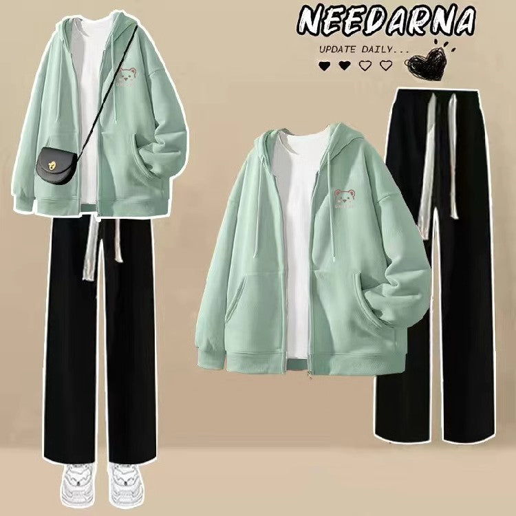 Girls' Hooded Cardigan and Pants Two-Piece Set