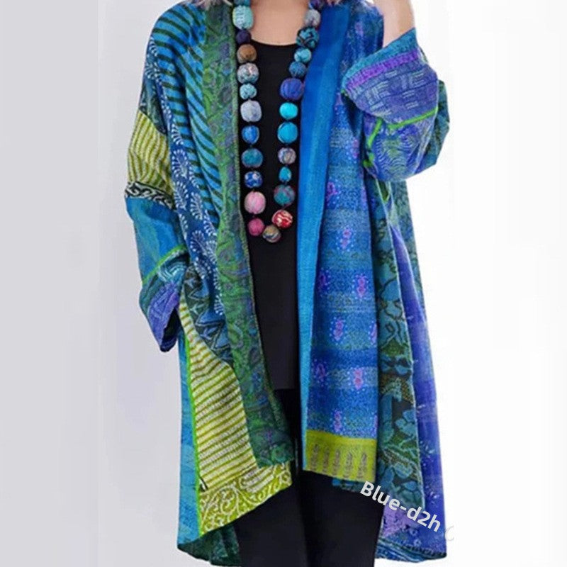 Loose Fit Printed Cotton Linen Cardigan
