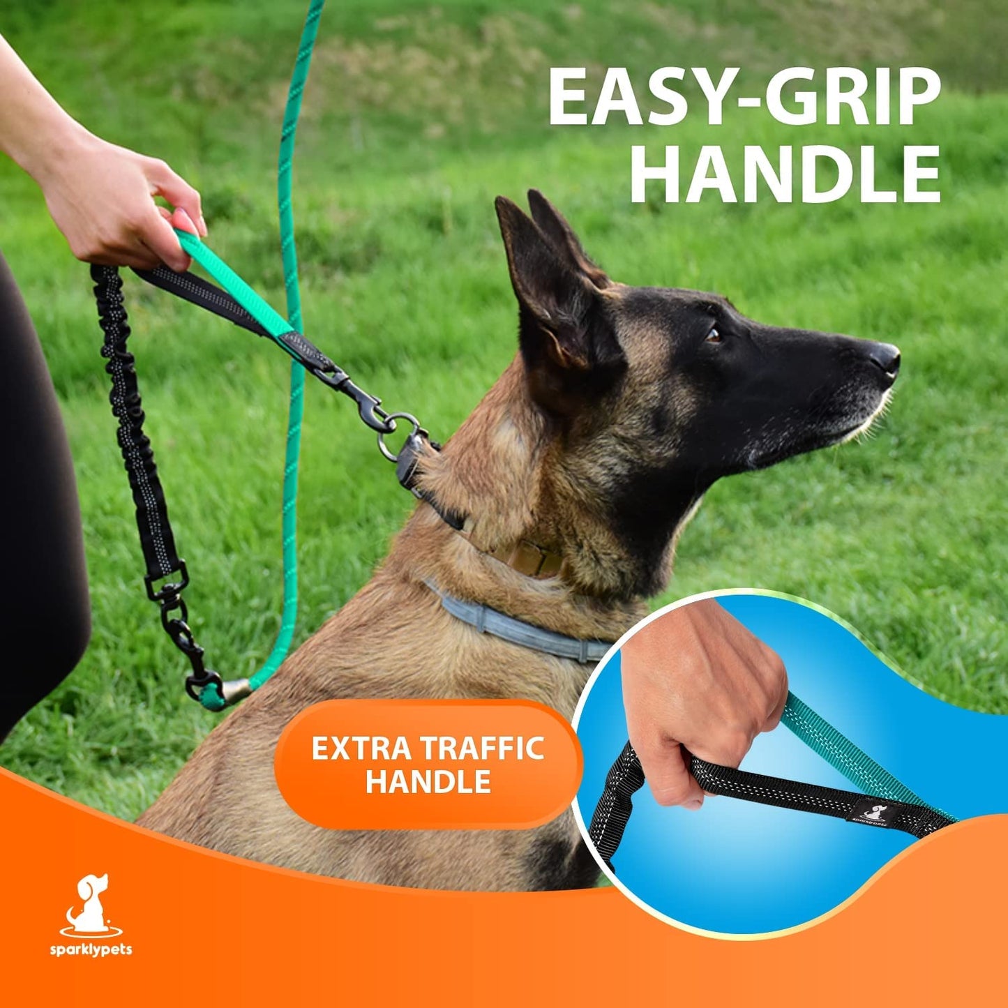 Durable Teal Bungee Leash for Large and Medium Dogs - Anti-Pull Shock Absorption with Reflective Design for Safe Outdoor Adventures