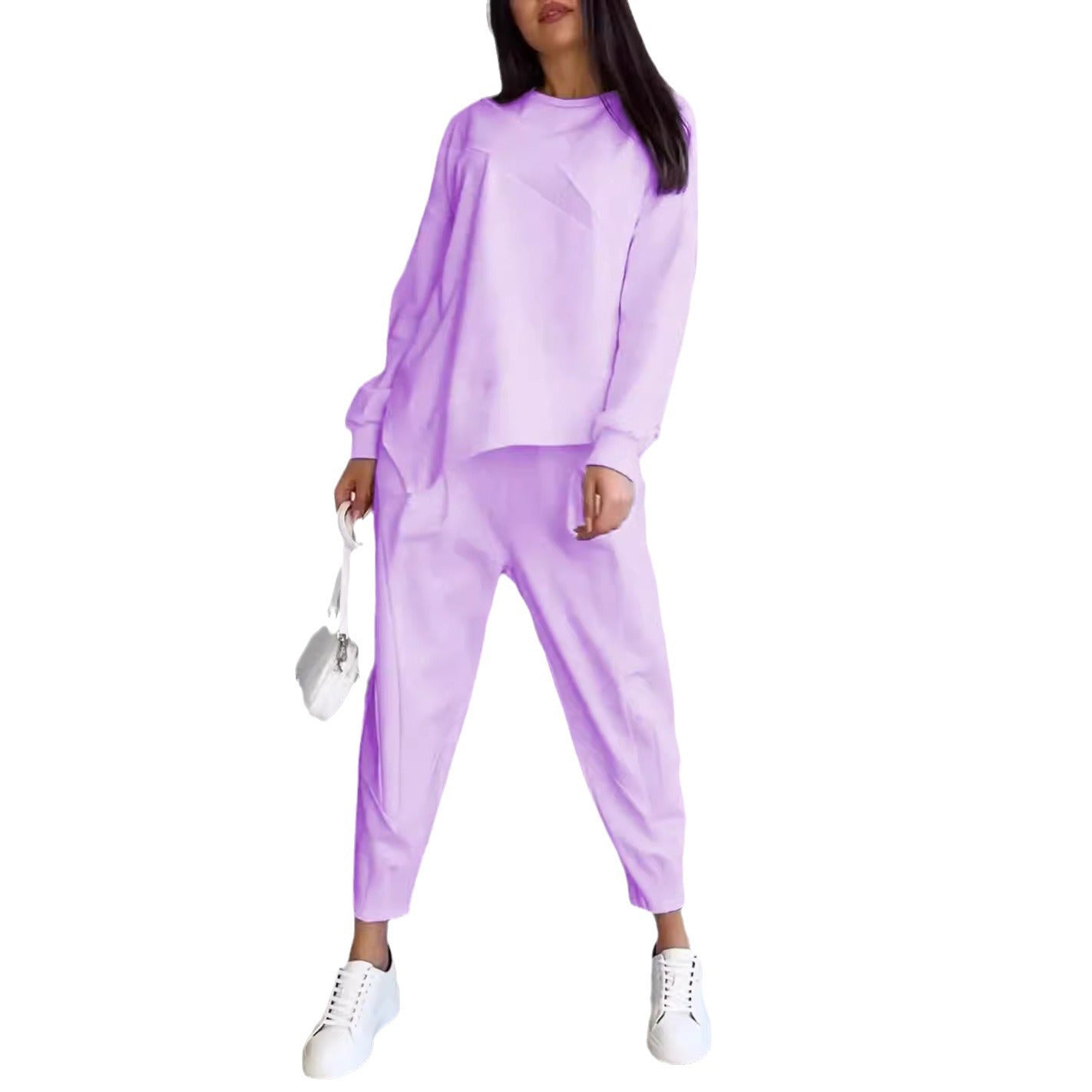 Womens Casual Round Neck Loose Long Sleeve Sweatshirt Suit