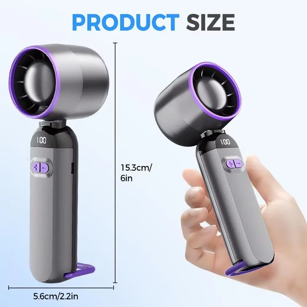 Ultimate Portable Rechargeable Handheld Fan - 100-Speed Turbo Cooling with LED Display for Travel and Outdoor Adventures
